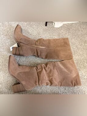 Target Suede Knee-High Slouch Boots in Warm Tan